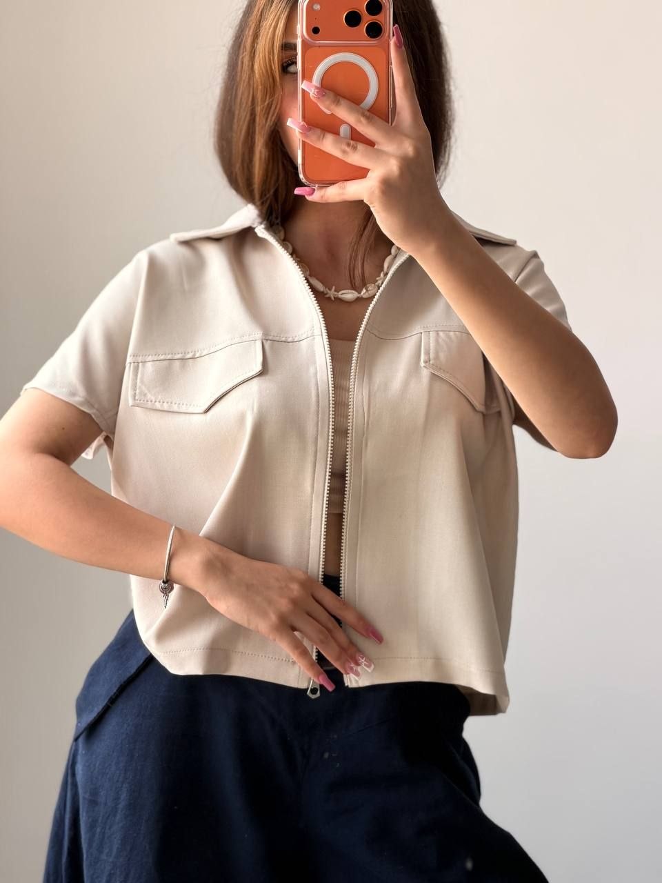 وست زنانه جلو زیپ کتان سیلک